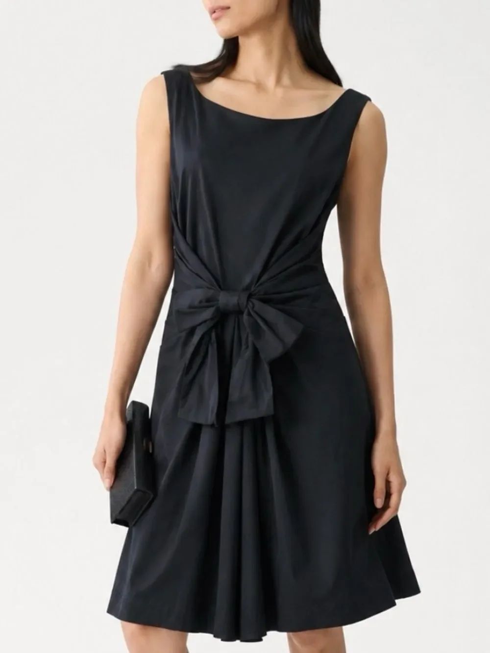 KATE SPADE Black Cotton Sleeveless Midi Dress with Waist Bow Size 8